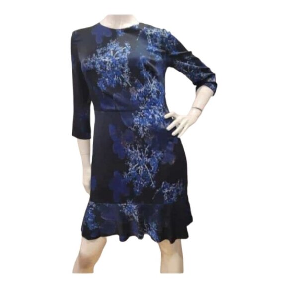 Banana Republic Dark Blue Floral 3/4 Sleeve Peplum  Hem Midi Dress 10 - Picture 16 of 16